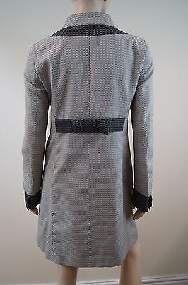 KAREN BROST LONDON Off White Pale Grey Black Zig Zag Pattern Lined Summer Coat