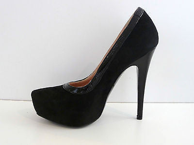 MISSONI Black Suede & Leather Patent Detail Very High Heel Platform Court Shoes