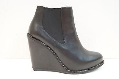 OPENING CEREMONY Black Leather Brass Zip Detail Wedge Ankle Boots EU40 UK7