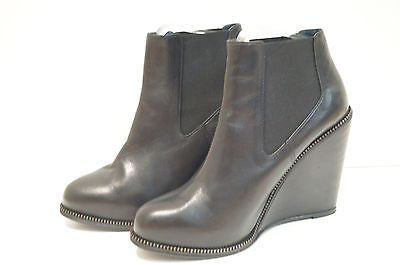 OPENING CEREMONY Black Leather Brass Zip Detail Wedge Ankle Boots EU40 UK7