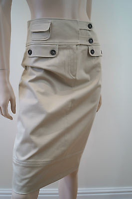 TRUSSARDI Made In Italy Beige Fitted Branded Wide Waist Pencil Skirt UK14; IT42