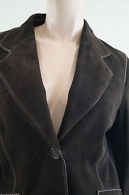 PRADA Fabulous Chocolate Brown Suede Cream Stitch Detail Blazer Jacket IT44 UK12