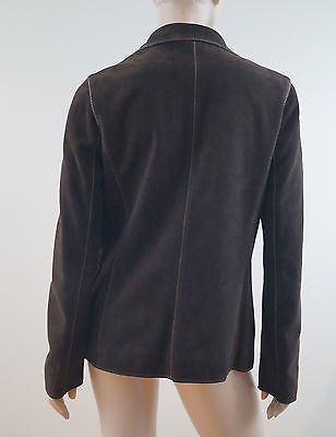 PRADA Fabulous Chocolate Brown Suede Cream Stitch Detail Blazer Jacket IT44 UK12