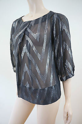 MALENE BIRGER Charcoal Grey & Silver; Silk & Lurex Evening Top DK34; UK8