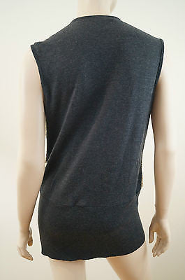 TORY BURCH Merino Wool Grey & Gold Sequin Long Length Evening Jumper Top Sz: M