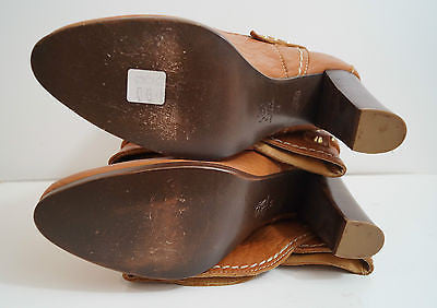 PAN TULIPANI Made In Italy Tan Leather Gold Stud Tall Length Boots EU41; UK8