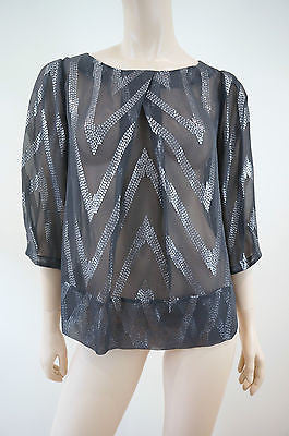 MALENE BIRGER Charcoal Grey & Silver; Silk & Lurex Evening Top DK34; UK8