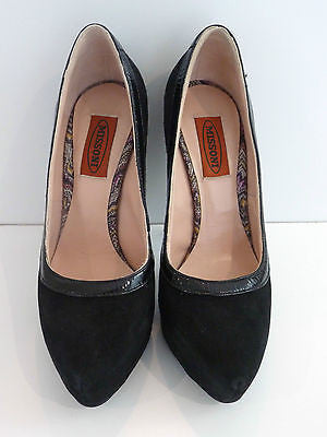 MISSONI Black Suede & Leather Patent Detail Very High Heel Platform Court Shoes