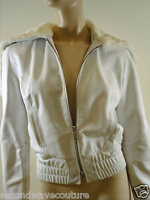 SEBBA LIAMIS Designer Soft White Leather Jacket With White Fur Collar / Hood