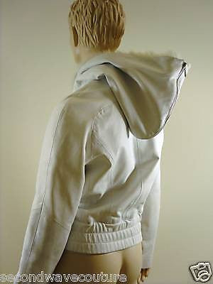 SEBBA LIAMIS Designer Soft White Leather Jacket With White Fur Collar / Hood