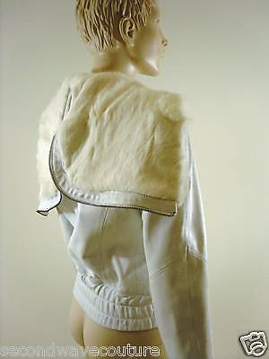SEBBA LIAMIS Designer Soft White Leather Jacket With White Fur Collar / Hood
