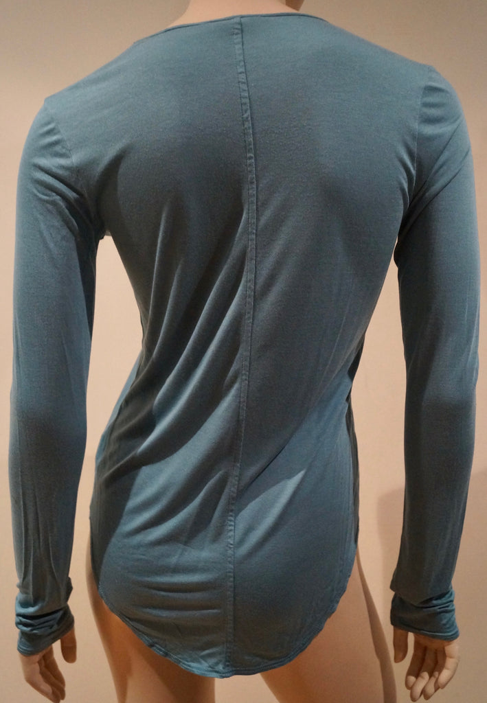 HELMUT Turquoise Blue Modal Jerseywear V Neck Long Sleeve T-Shirt Tee Top Sz:M