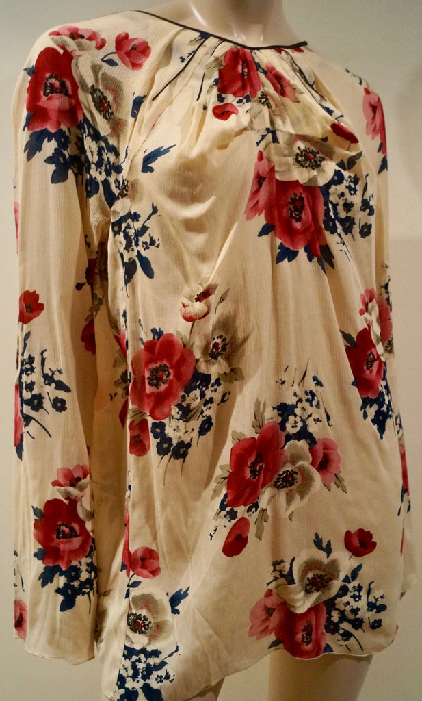 MARNI Cream Multi Colour Floral Print Long Sleeve Open Rear Blouse Top 40 BNWT