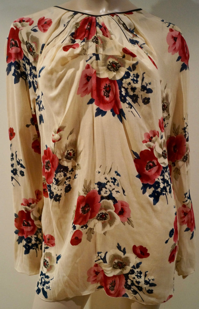 MARNI Cream Multi Colour Floral Print Long Sleeve Open Rear Blouse Top 40 BNWT