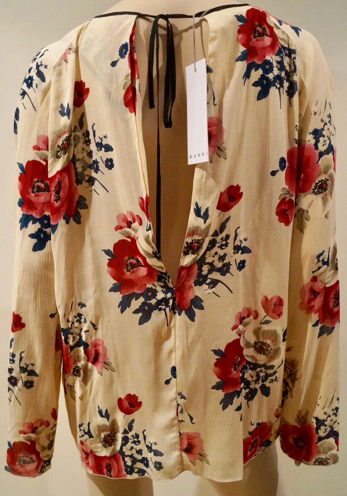 MARNI Cream Multi Colour Floral Print Long Sleeve Open Rear Blouse Top 40 BNWT
