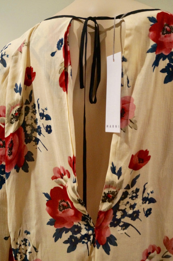 MARNI Cream Multi Colour Floral Print Long Sleeve Open Rear Blouse Top 40 BNWT