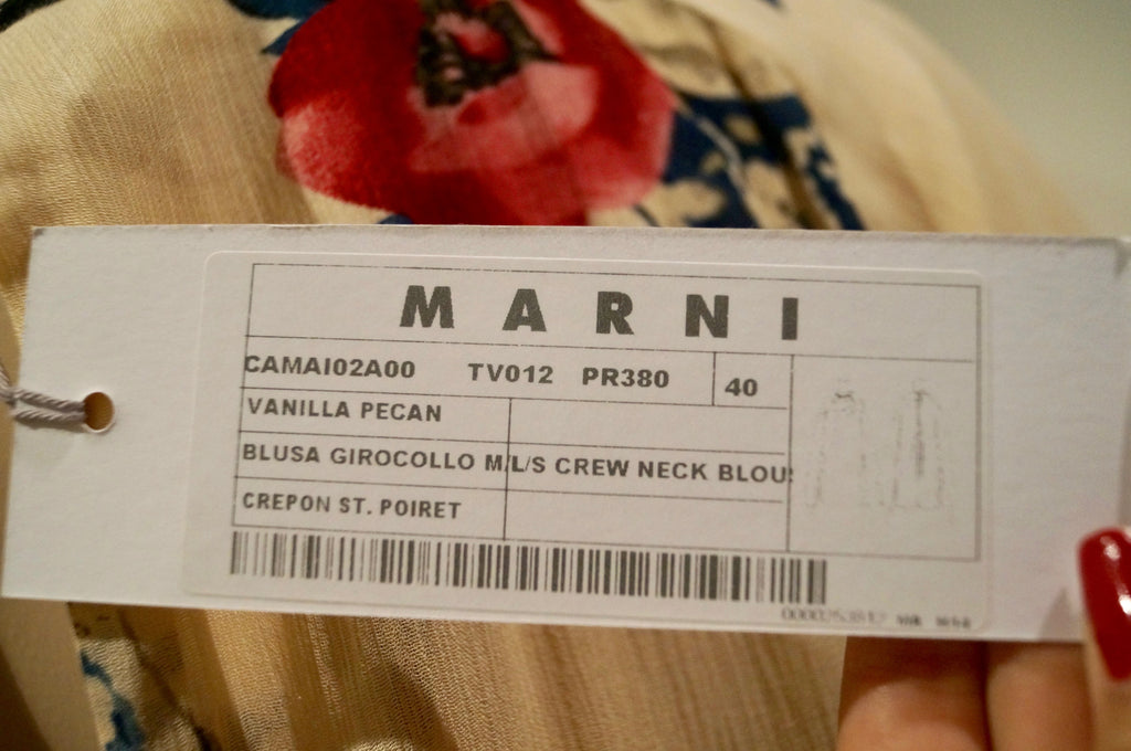 MARNI Cream Multi Colour Floral Print Long Sleeve Open Rear Blouse Top 40 BNWT