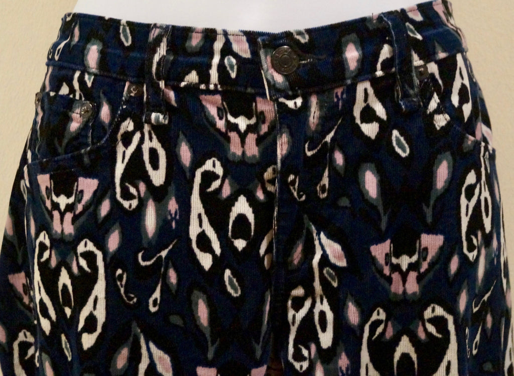 RAG & BONE JEAN Blue Black Pink Abstract Print Cord Corduroy Skinny Trousers 28