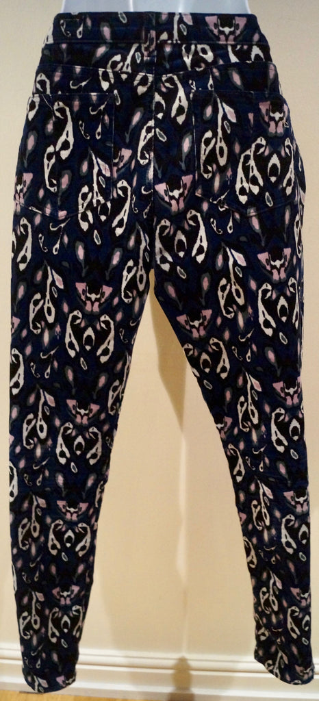 RAG & BONE JEAN Blue Black Pink Abstract Print Cord Corduroy Skinny Trousers 28