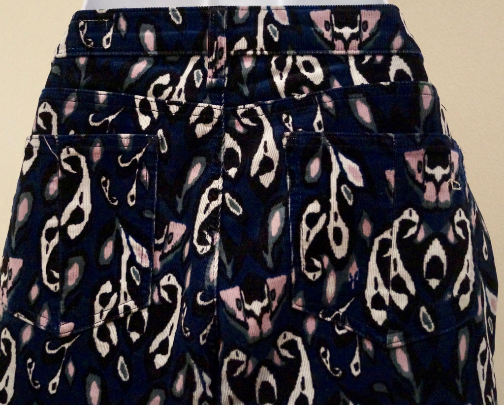 RAG & BONE JEAN Blue Black Pink Abstract Print Cord Corduroy Skinny Trousers 28