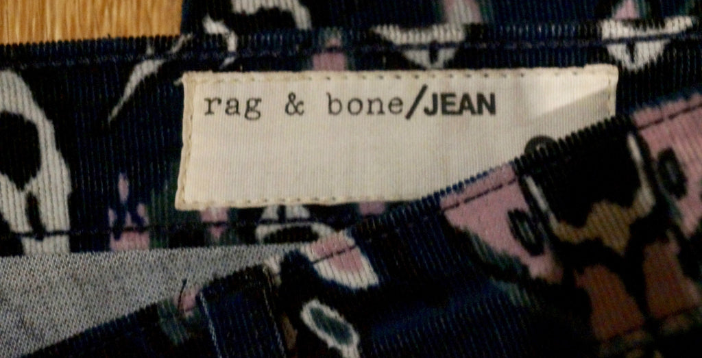 RAG & BONE JEAN Blue Black Pink Abstract Print Cord Corduroy Skinny Trousers 28