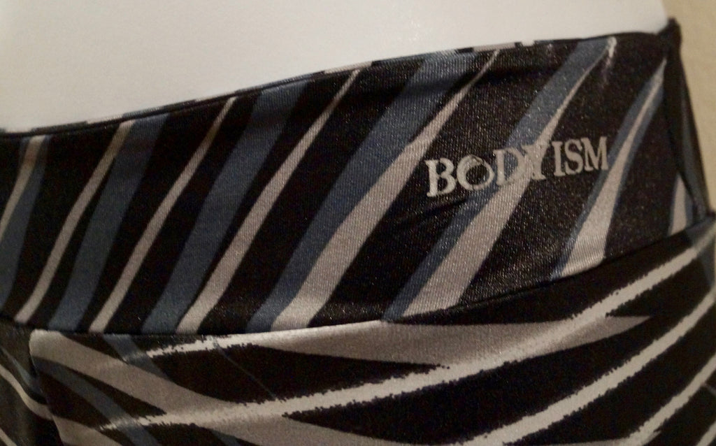 BODYISM Blue Black White Abstract Stripe Activewear Gym Leggings Trousers Pants