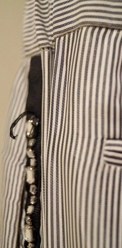 MAJE Blue White Stripe Diamante Detail Elasticated Waist Casual Trousers Pants M