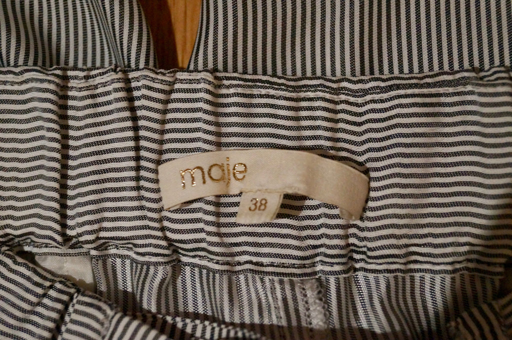 MAJE Blue White Stripe Diamante Detail Elasticated Waist Casual Trousers Pants M