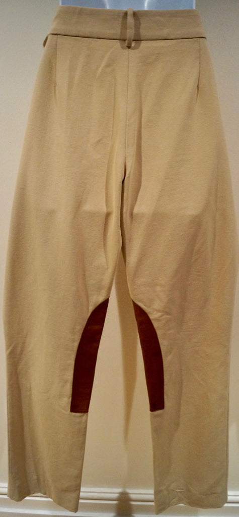 RALPH LAUREN COLLECTION Beige Cotton & Tan Leather Panel Jodhpurs Trousers UK10