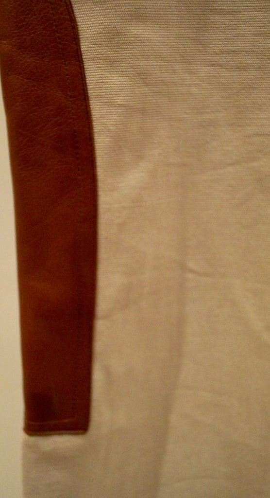 RALPH LAUREN COLLECTION Beige Cotton & Tan Leather Panel Jodhpurs Trousers UK10