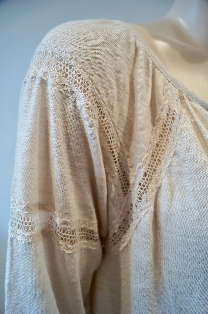 GERARD DAREL Beige Linen Fine Knit Cream Lace Detail 3/4 Sleeve Jumper Sweater 2