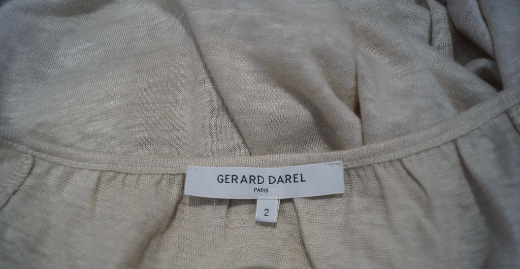GERARD DAREL Beige Linen Fine Knit Cream Lace Detail 3/4 Sleeve Jumper Sweater 2