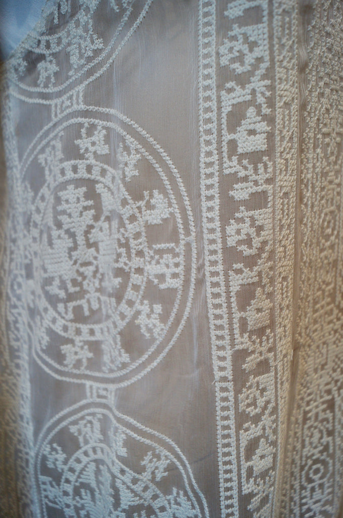 HOTEL PARTICULIER Italy Cream Sheer Cotton Embroidery Silk Trim Sleeveless Top S