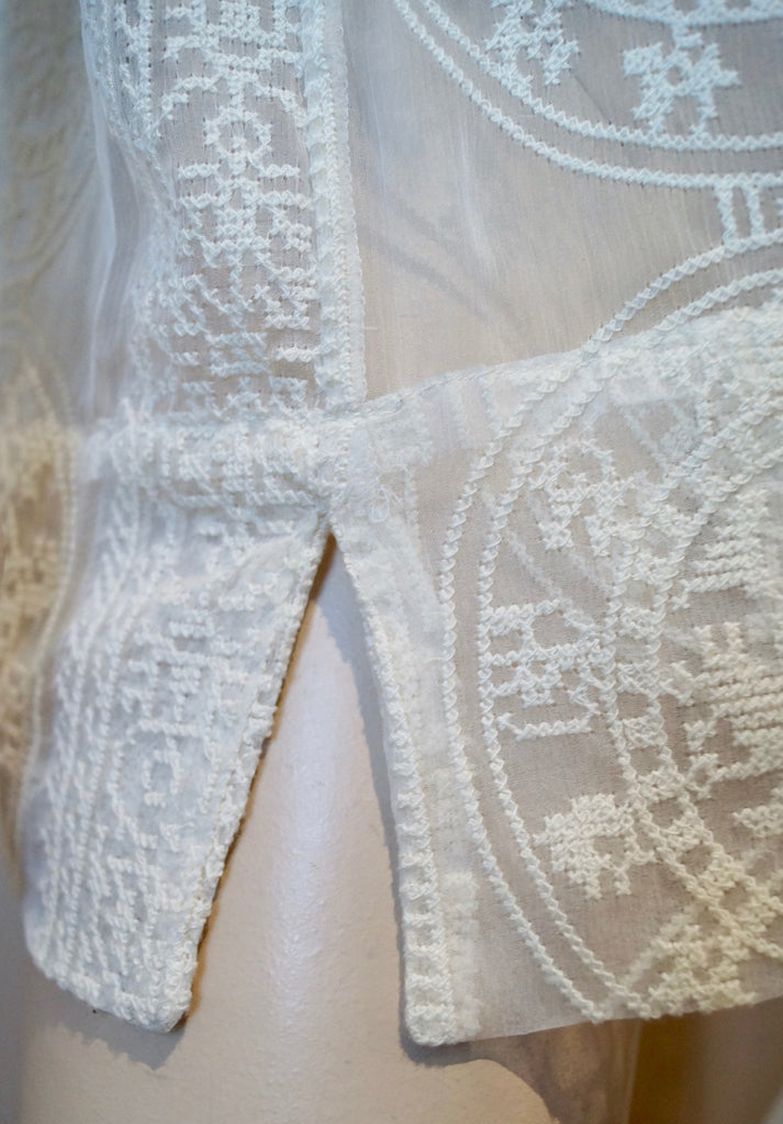 HOTEL PARTICULIER Italy Cream Sheer Cotton Embroidery Silk Trim Sleeveless Top S