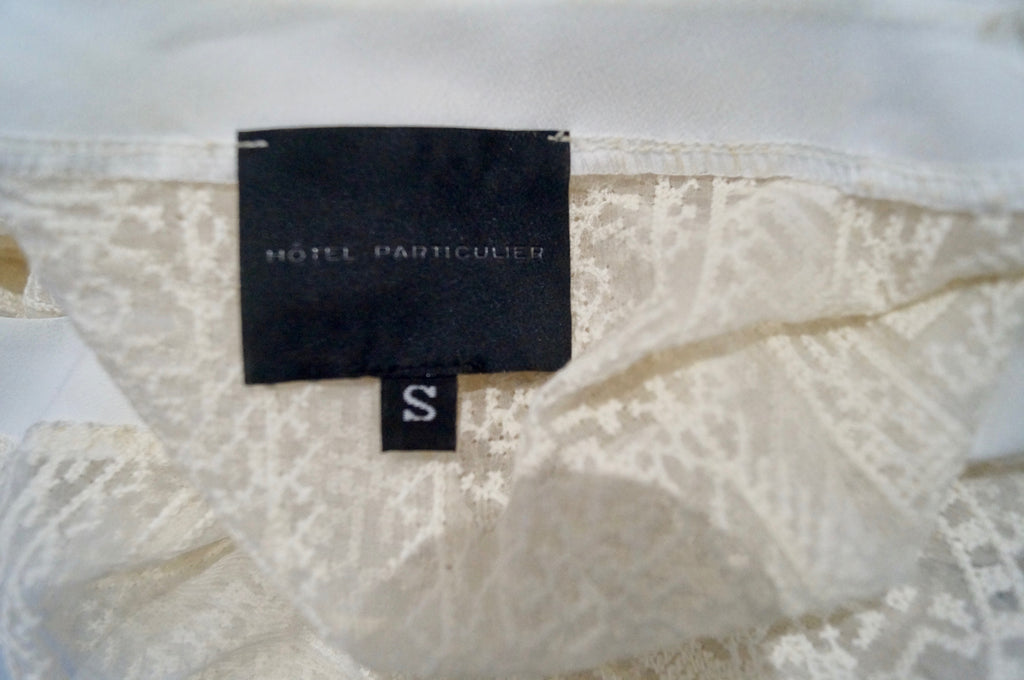 HOTEL PARTICULIER Italy Cream Sheer Cotton Embroidery Silk Trim Sleeveless Top S