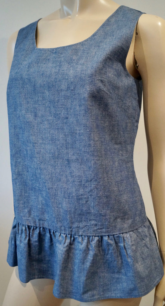 PHILOSOPHY DI LORENZO SERAFINI Blue Cotton Sleeveless Peplum Hemline Top UK10