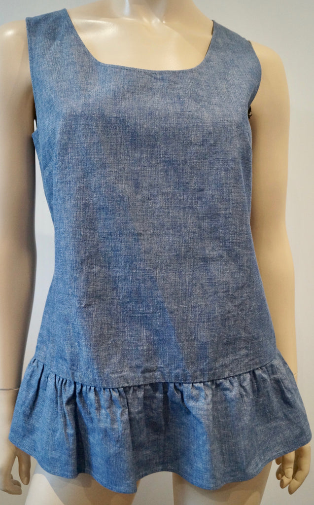PHILOSOPHY DI LORENZO SERAFINI Blue Cotton Sleeveless Peplum Hemline Top UK10