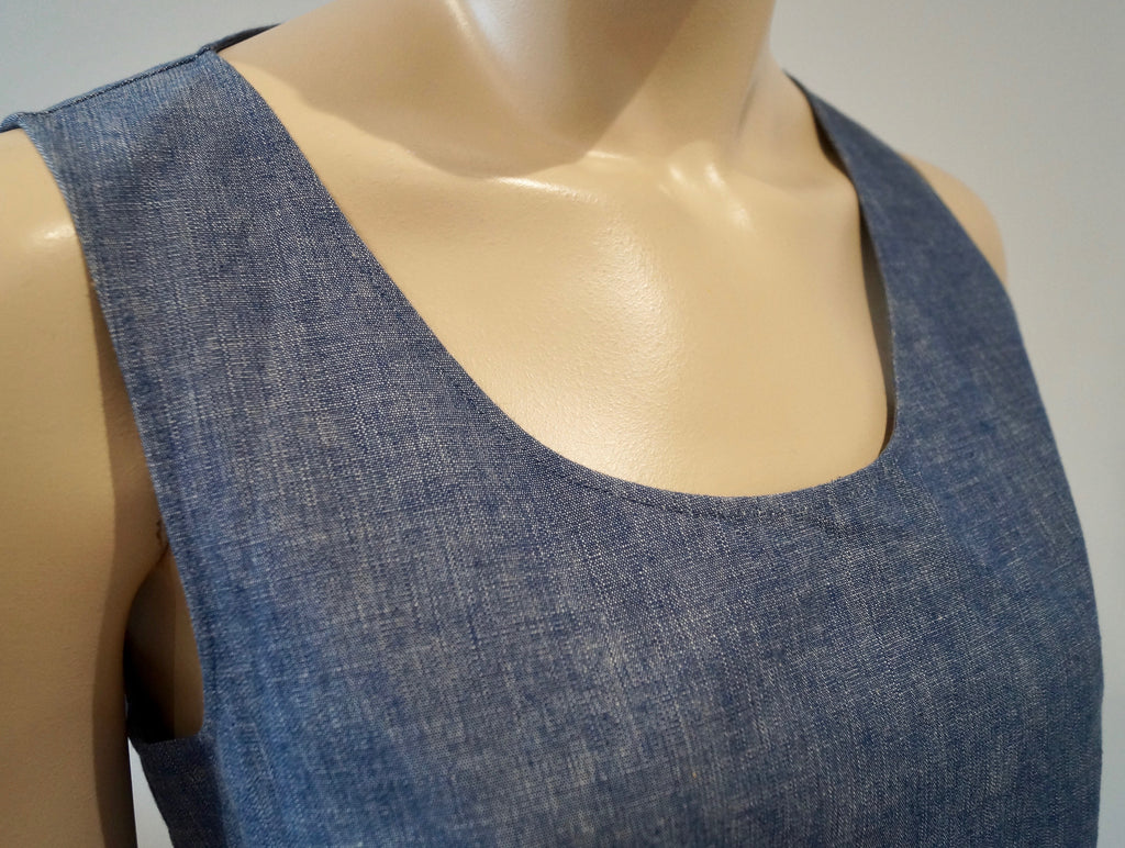 PHILOSOPHY DI LORENZO SERAFINI Blue Cotton Sleeveless Peplum Hemline Top UK10