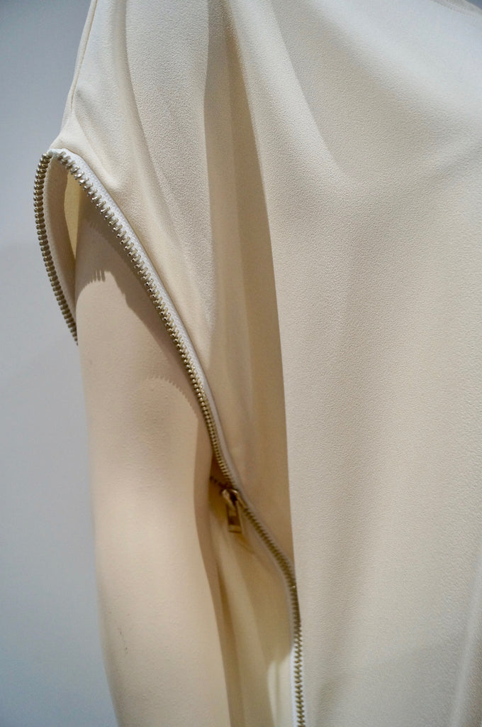 HOTEL PARTICULIER Cream Scoop Neckline Exposed Zipper Short Sleeve Blouse Top M
