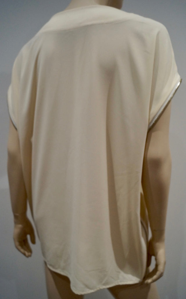 HOTEL PARTICULIER Cream Scoop Neckline Exposed Zipper Short Sleeve Blouse Top M