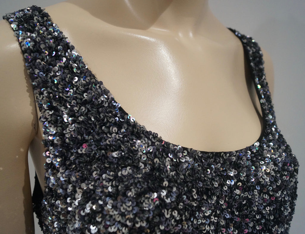 CLAUDIE PIERLOT Black Silver Sequin Embellish Round Neck Sleeveless Cami Tank