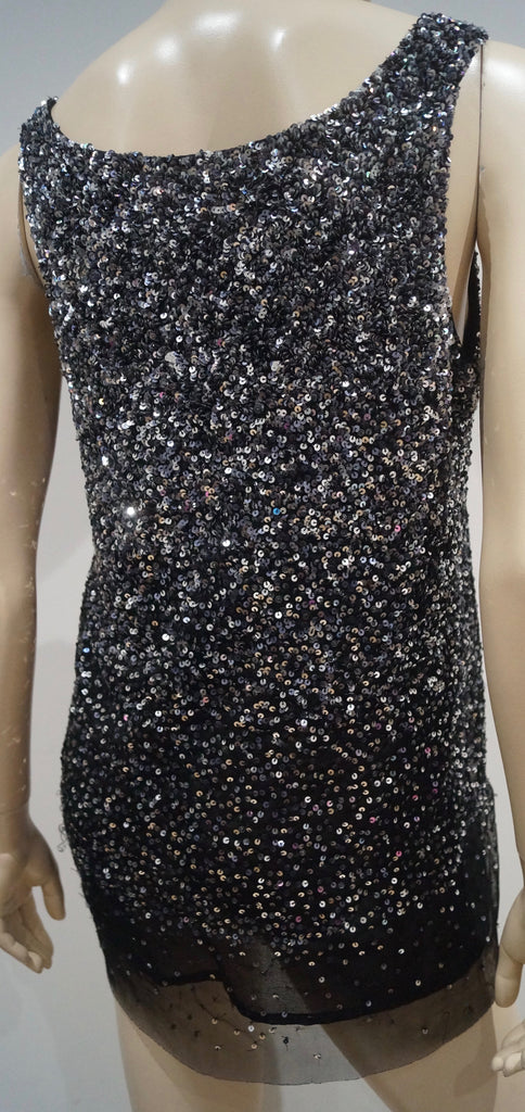 CLAUDIE PIERLOT Black Silver Sequin Embellish Round Neck Sleeveless Cami Tank