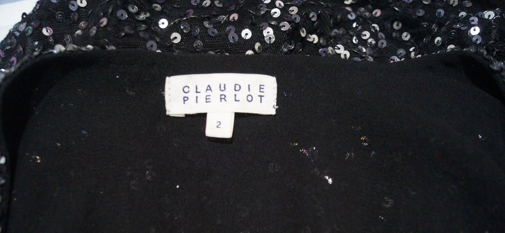 CLAUDIE PIERLOT Black Silver Sequin Embellish Round Neck Sleeveless Cami Tank