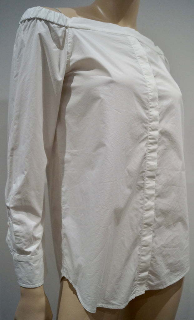 EQUIPMENT FEMME White Cotton Elastic Off Shoulder Long Sleeve Blouse Shirt Top