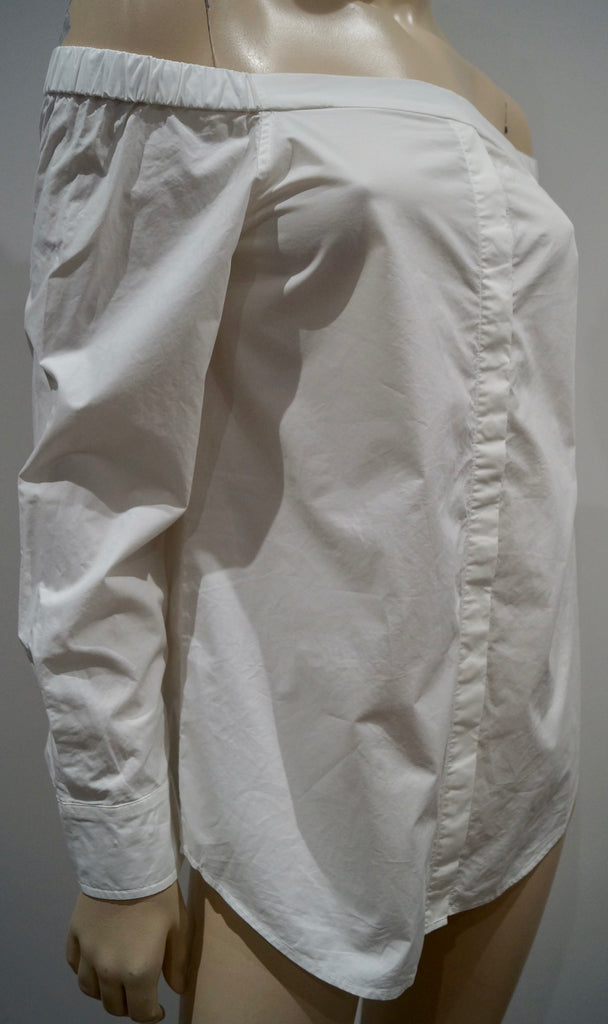 EQUIPMENT FEMME White Cotton Elastic Off Shoulder Long Sleeve Blouse Shirt Top