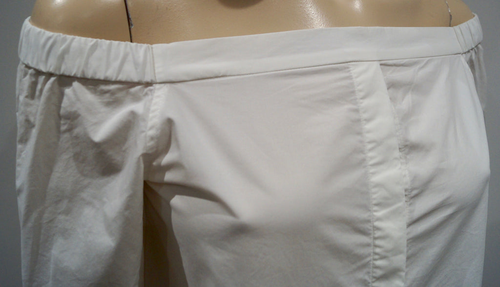 EQUIPMENT FEMME White Cotton Elastic Off Shoulder Long Sleeve Blouse Shirt Top