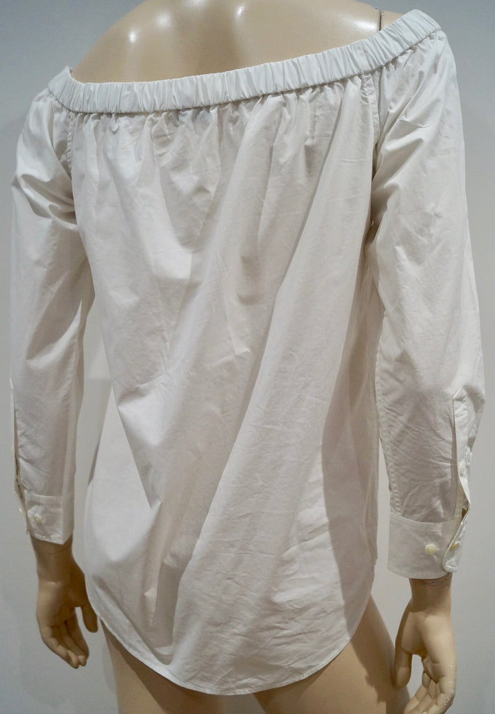 EQUIPMENT FEMME White Cotton Elastic Off Shoulder Long Sleeve Blouse Shirt Top