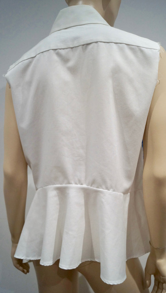 PREEN BY THORNTON BREGAZZI White Cotton Poplin Blue Lace Sleeveless Shirt Top M