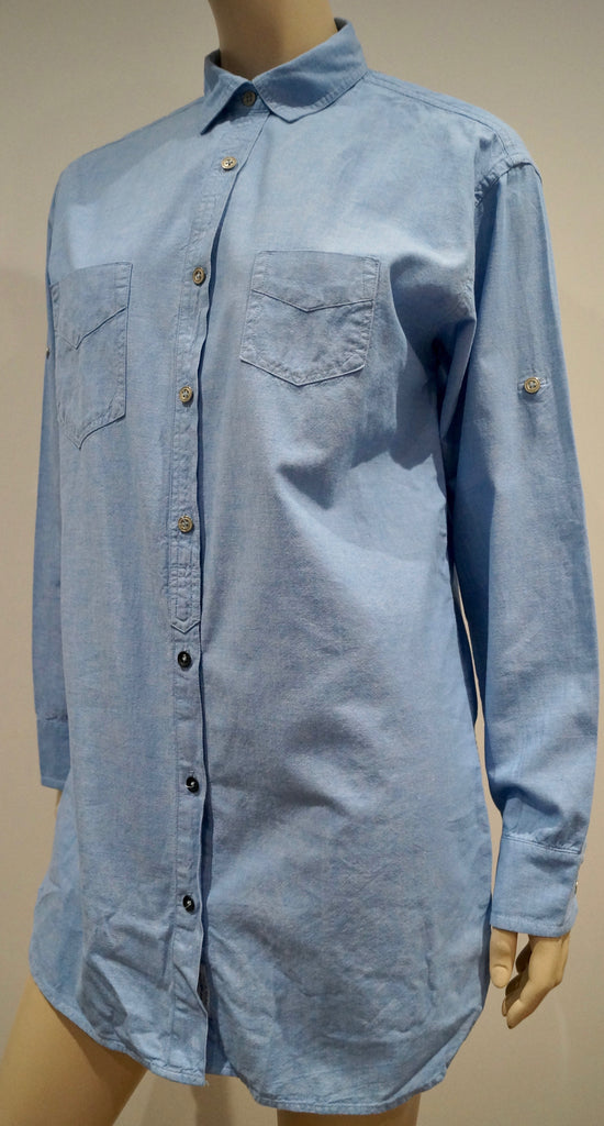 RAG & BONE NEW YORK Blue Cotton Collared Adjustable Sleeve Blouse Shirt Top 2;S