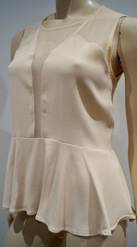SANDRO White 100% Cotton Round Neck Sleeveless Pleated Blouse Shirt Top Sz:2; M